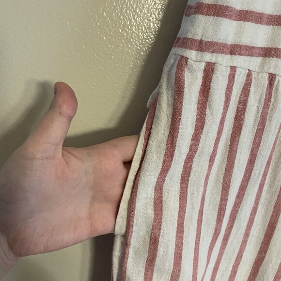 beachlunchlounge Women XS Red White Stripe Linen Cotton Wide Leg Talia Jumpsuit - Picture 5 of 13